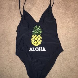 Black Aloha One Piece Swim Suite